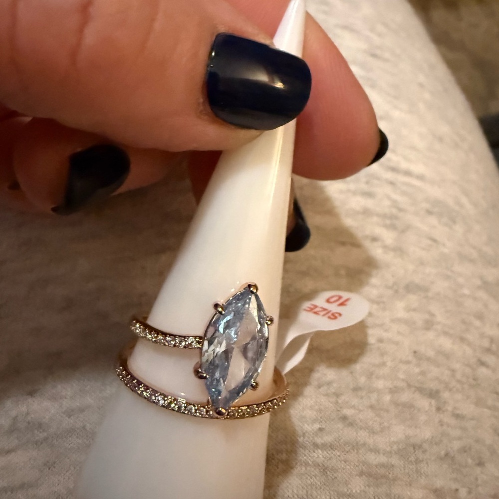 Gold Ring with Blue Marquise Gemstone